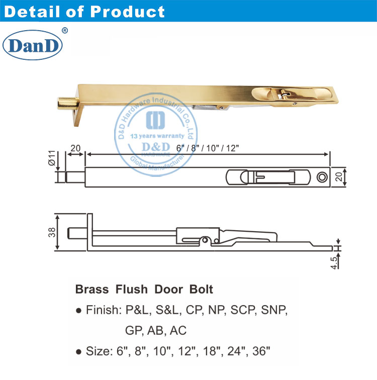 Brass Flush Door Bolt-DDB004
