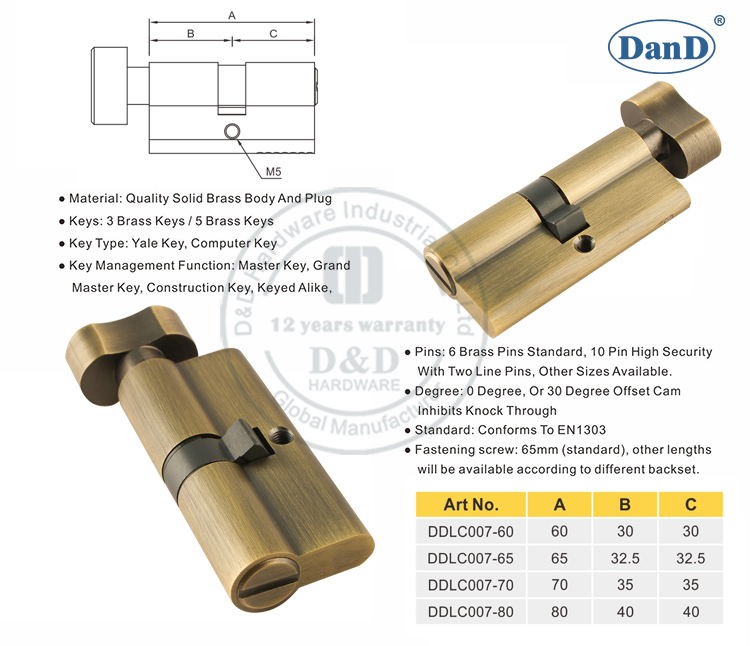 Античная латунная коммерческая дверная замок цилиндров-D и D аппаратное обеспечение