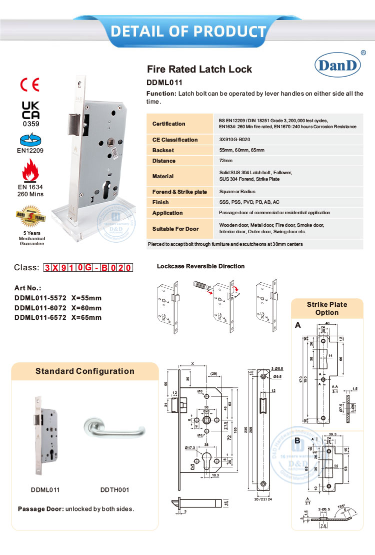 EN12209 Mortice Lock