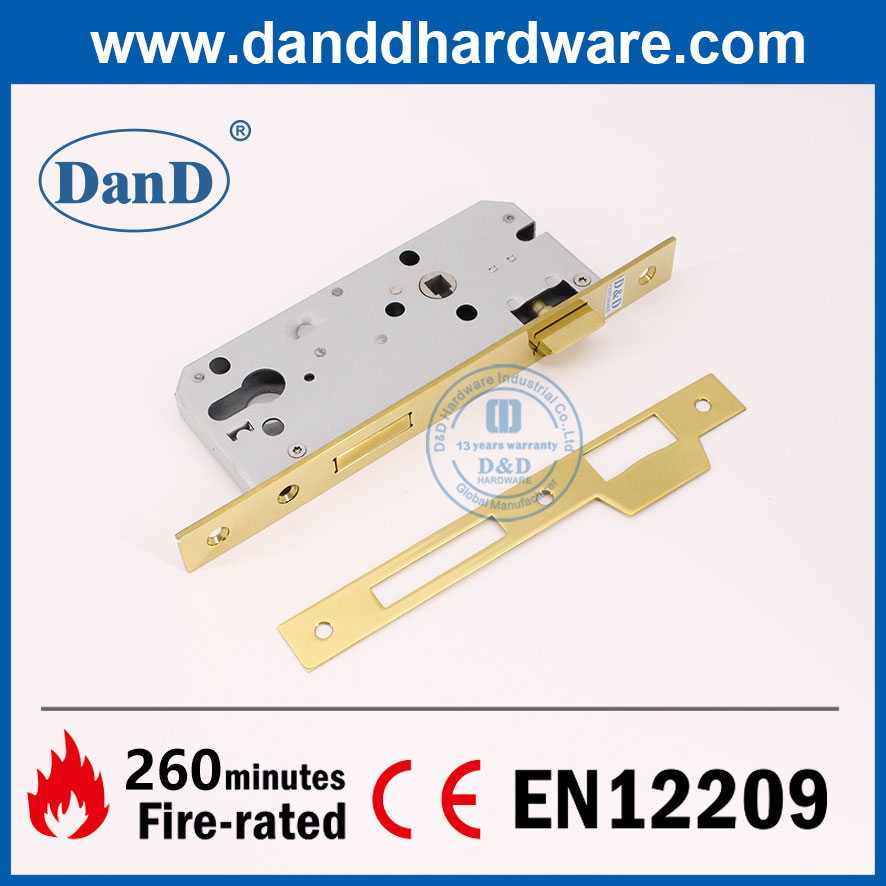 Полированная латунь EN12209 SS304 Gold Fire Mortice Locke для внешней двери-DDML026-4585