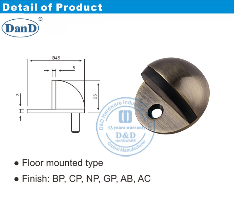 Дверная стопора антикварная латунь