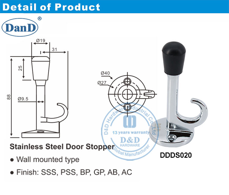 Полированная хромированная стопора дверей