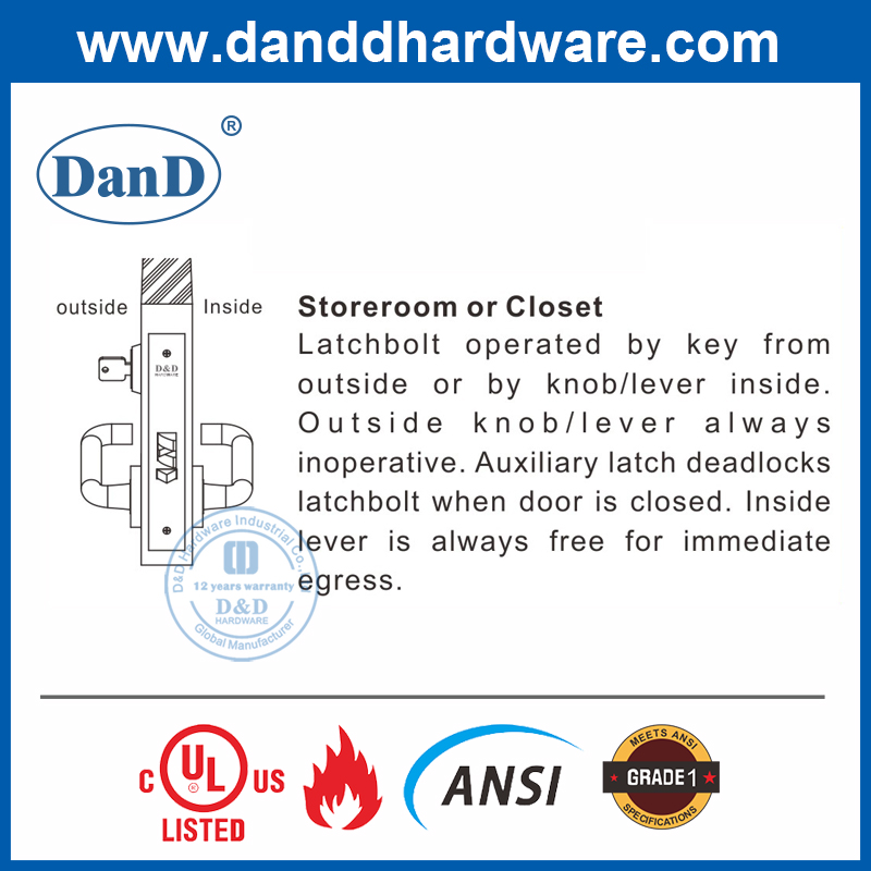 SS304 ANSI 1 класс в американском стиле Дверной Дверной Замок для StoreRoom-DDAL07