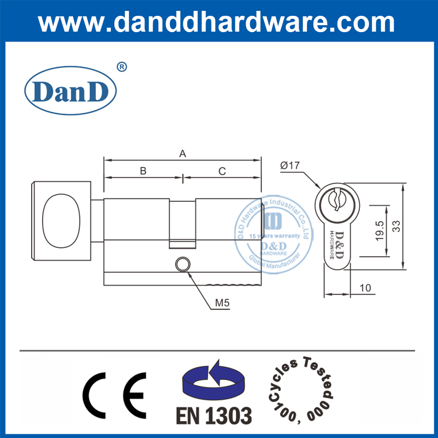 EN1303 Euro Profile Mortice Lock Цилиндр сплошной латунный дверной цилиндр-DDLC001-70MM-SN
