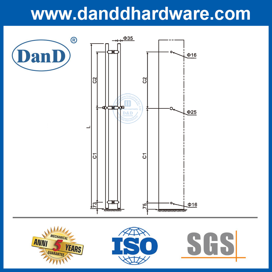 Стеклянная оборудование из нержавеющей стали большая стеклянная дверная ручка с блокировкой DDPH040