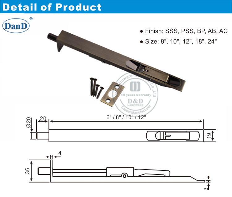 Оборудование для антикварной латунной дверной болт-D и D