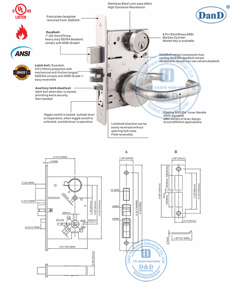 Ansi Mortce Door Lock-D и D Аппаратное обеспечение