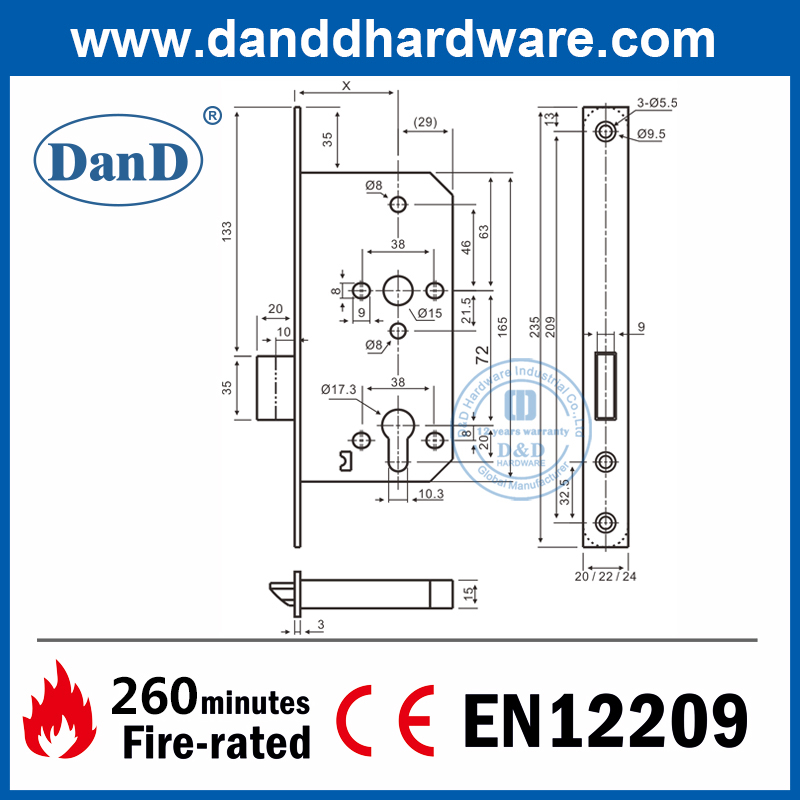 SS304 CE Best Mortise Fire Rate Deadbolt Lock для деревянной двери-ddml013