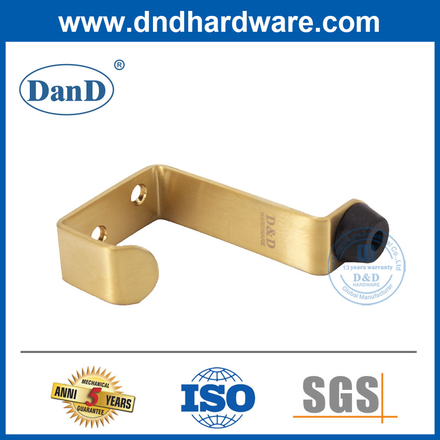 Охрана дверей безопасности Золотая нержавеющая сталь сатиновая латунная дверная остановка с крючком-ддс024