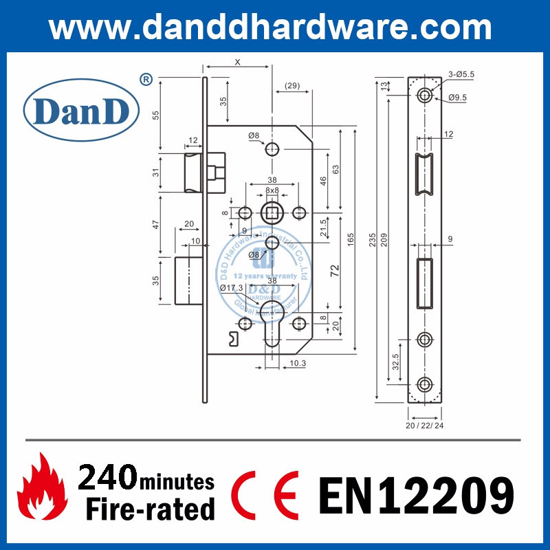CE EN12209 SUS304 Euro Пожарный рейтинг 