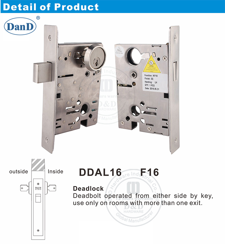 F16-Assi Deadbleble Door Lock-D и D Аппаратное обеспечение
