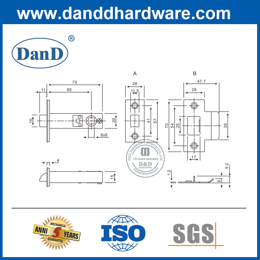 Китай Поставщик твердой латуни Deadbolt архитектурный трубчатый Lach-DDML035