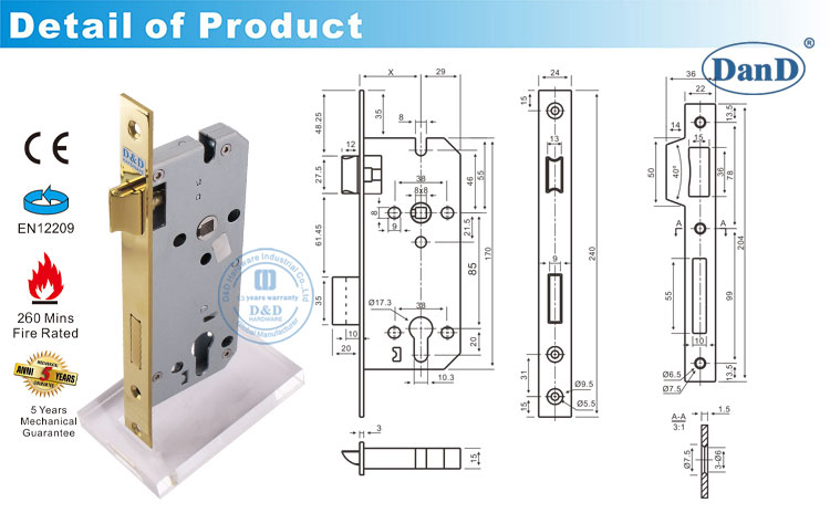 Полированная латунная дверная блокировка DDML026