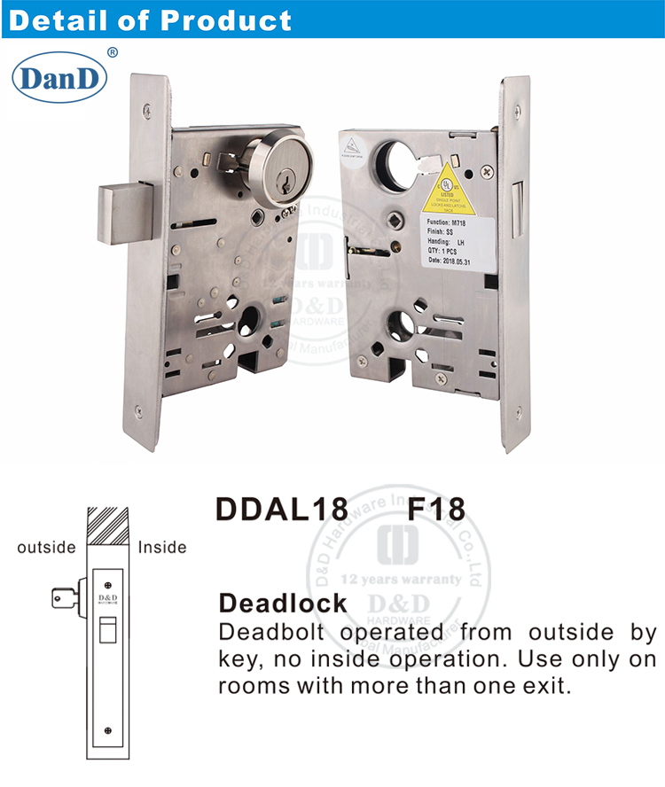 F18-Assi Deadbleble Door Lock-D и D Аппаратное обеспечение