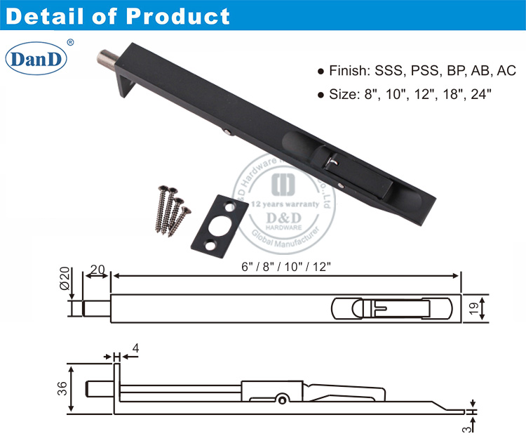 Black SS Flush Door Bolt-D и D Аппаратное обеспечение