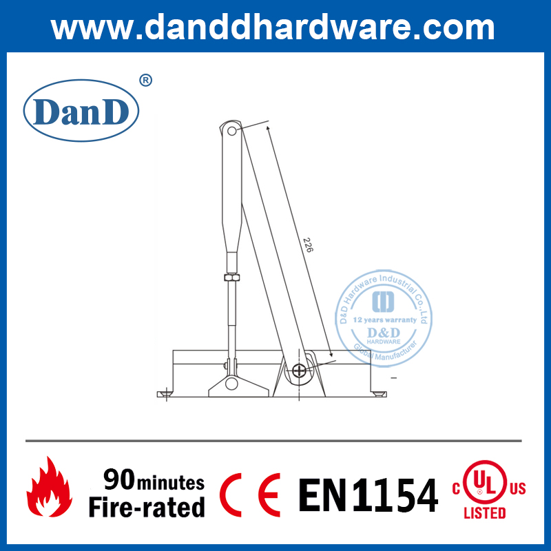 BS EN1154 Алюминиевая пружина регулируемая огненная внешняя дверь ближе DDDC014