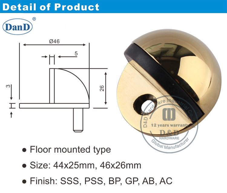 Полированная латунная дверь-остановка и D Аппаратное обеспечение