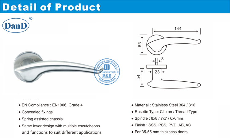 Стеклянная рычага дверной ручкой-D и D аппаратное обеспечение