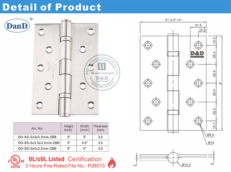UL Перечисленный дверной шарнир