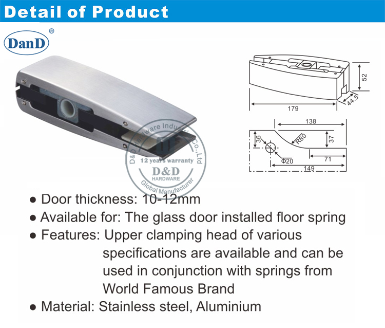 Подгонка для патча для оборудования для стеклянной двери и D