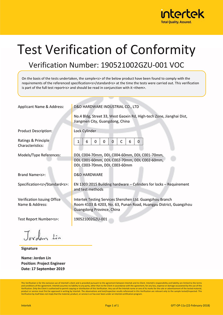 Сертификация CE Латунь Высокий ключ безопасности и поворотный цилиндр- DDLC001