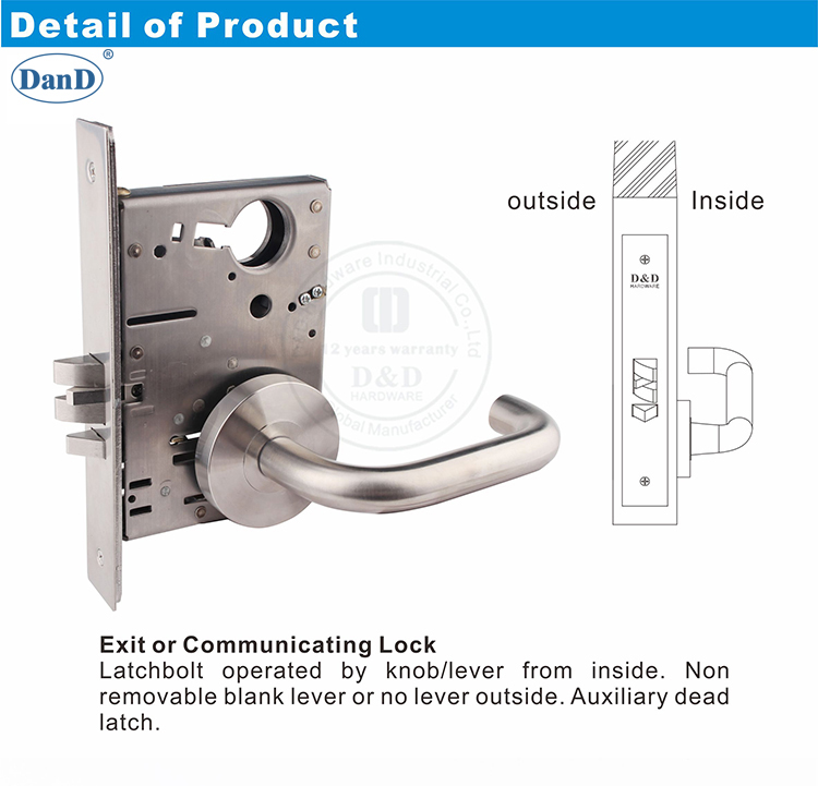 SSS304 1 Mortise Lock-D и D Аппаратное обеспечение