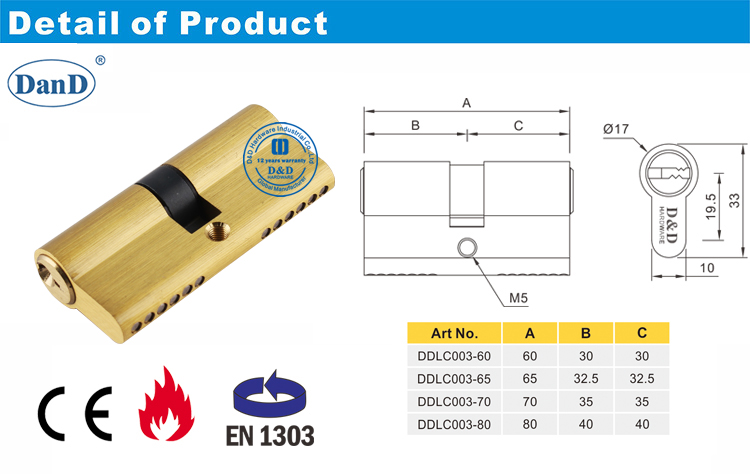 Пятно латунь Mortice Cylinder-D и D аппаратное обеспечение