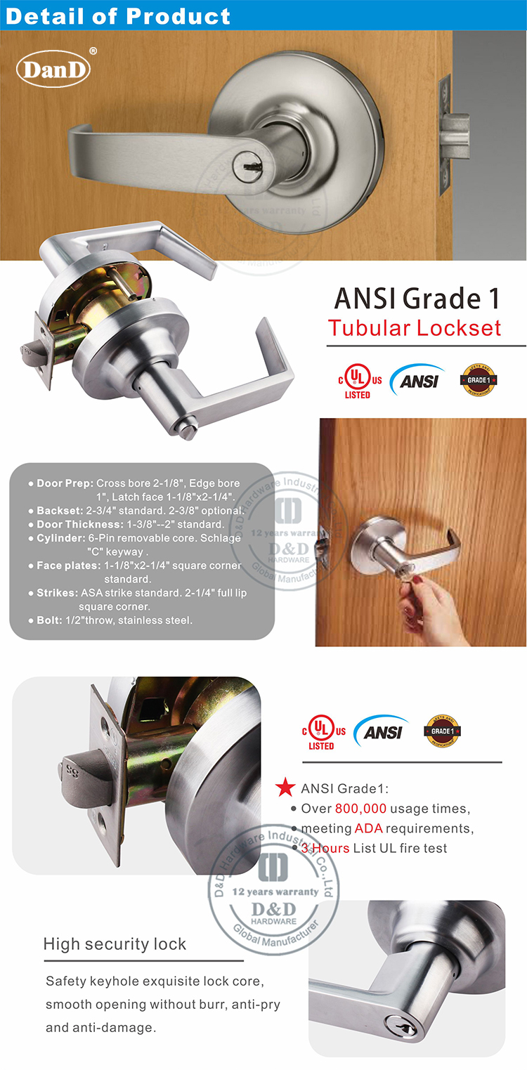 ANSI Tubular Lockset-Ddlk009-D и D Аппаратное обеспечение